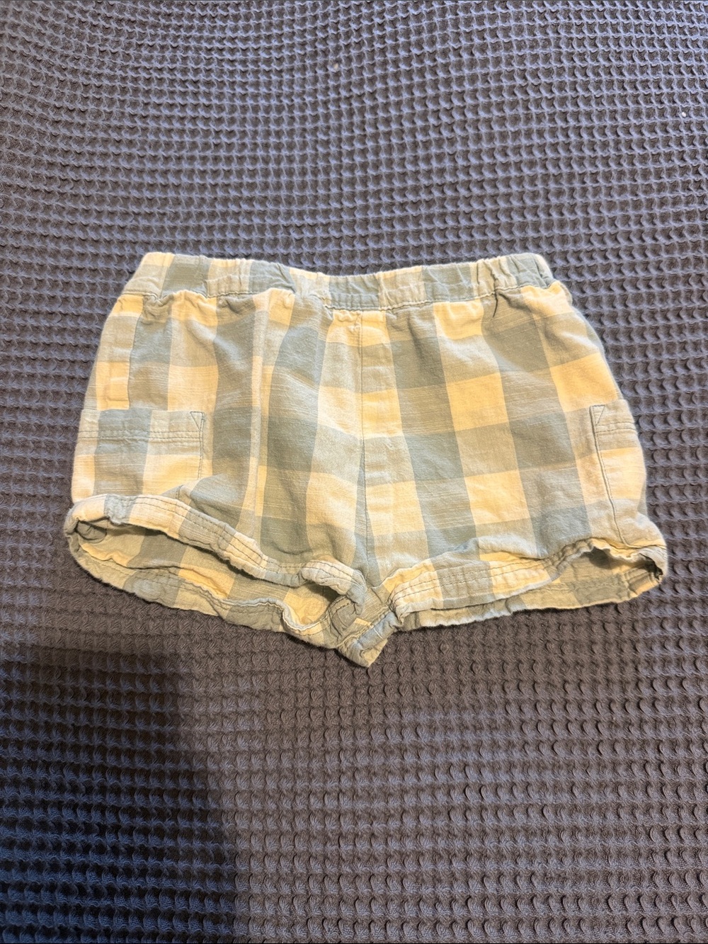 Plaid Elastic-Waist boys blue and ivory short